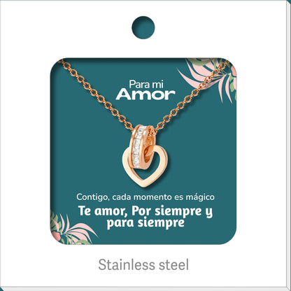 Collar Acero para Mujer con Tarjeta Diseñado , Colgante Con Circonita para Mamá,  Amor, Esposa, Amiga, Hija, Abuela. Regalo para Cumpleaños, Día de Madre, San Valentín, Navidad.