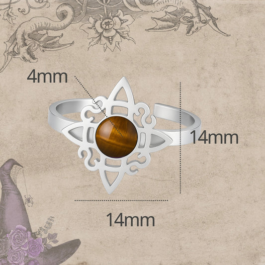Anillo Nudo de Bruja con Ojo de Tigre en Acero Plateado - cotigo
