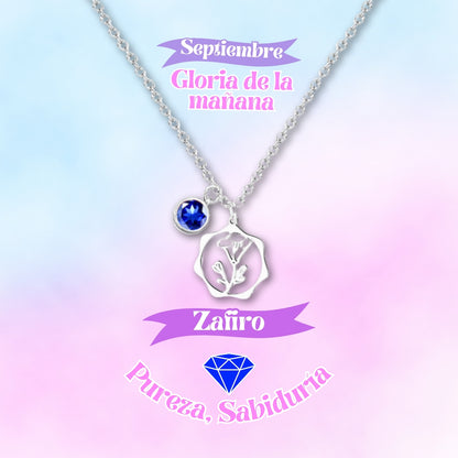 ✨Colgante Piedra y Flor de Nacimiento💐｜Corconita con Significado🌈｜Acero Inoxidable + Tarjeta + Caja Regalo🎁｜Incluye Pulsera 7 Nudos de Protección🔮