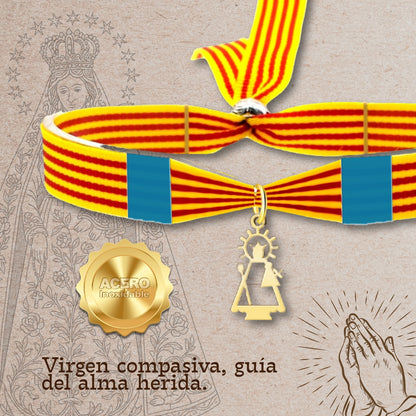 Pulsera Bandera Valencia con Colgante Virgen de los desamparados Acero Dorado