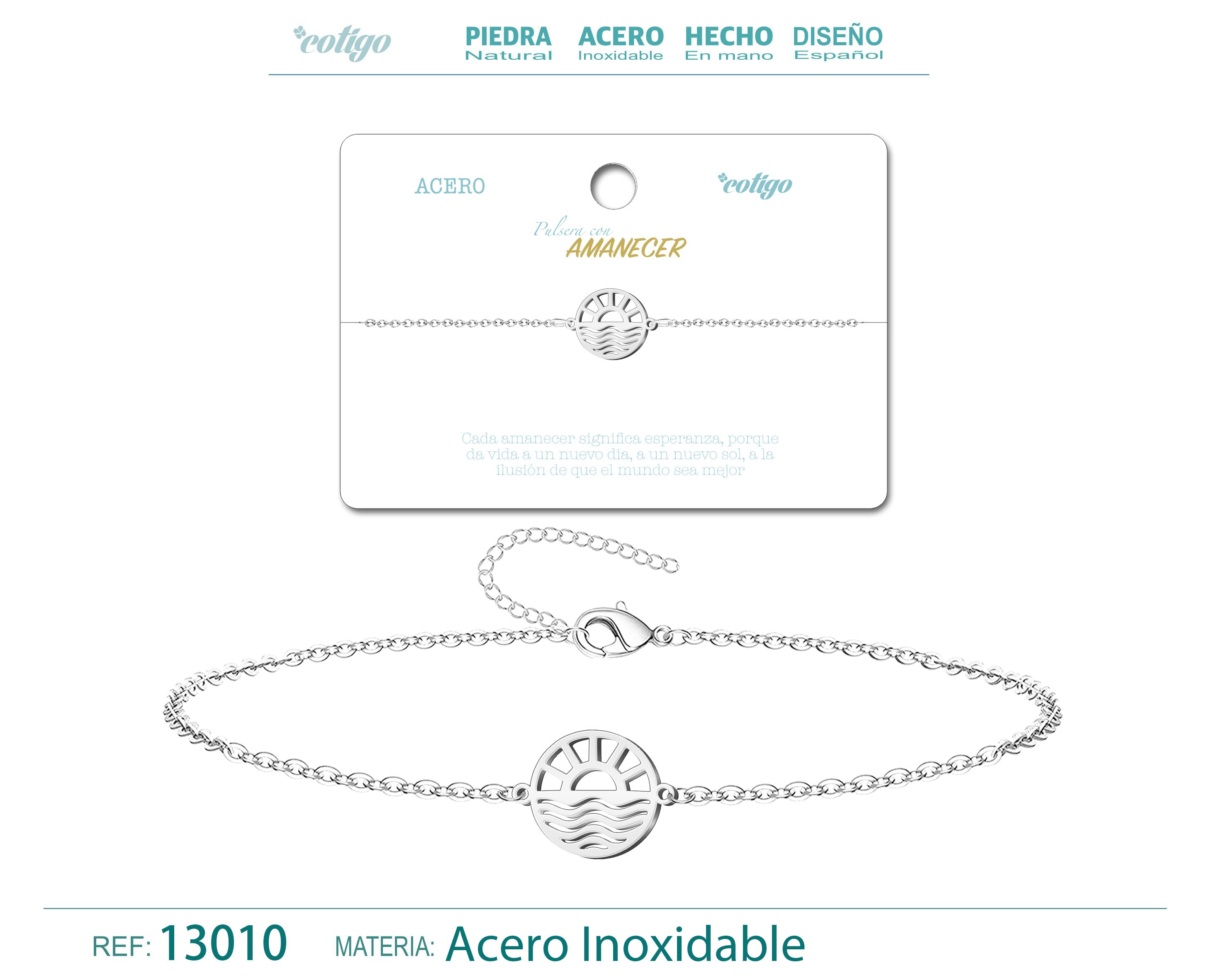Pulsera Amanecer en Acero Inoxidable en acabado plateado – vista principal del diseño amanecer
