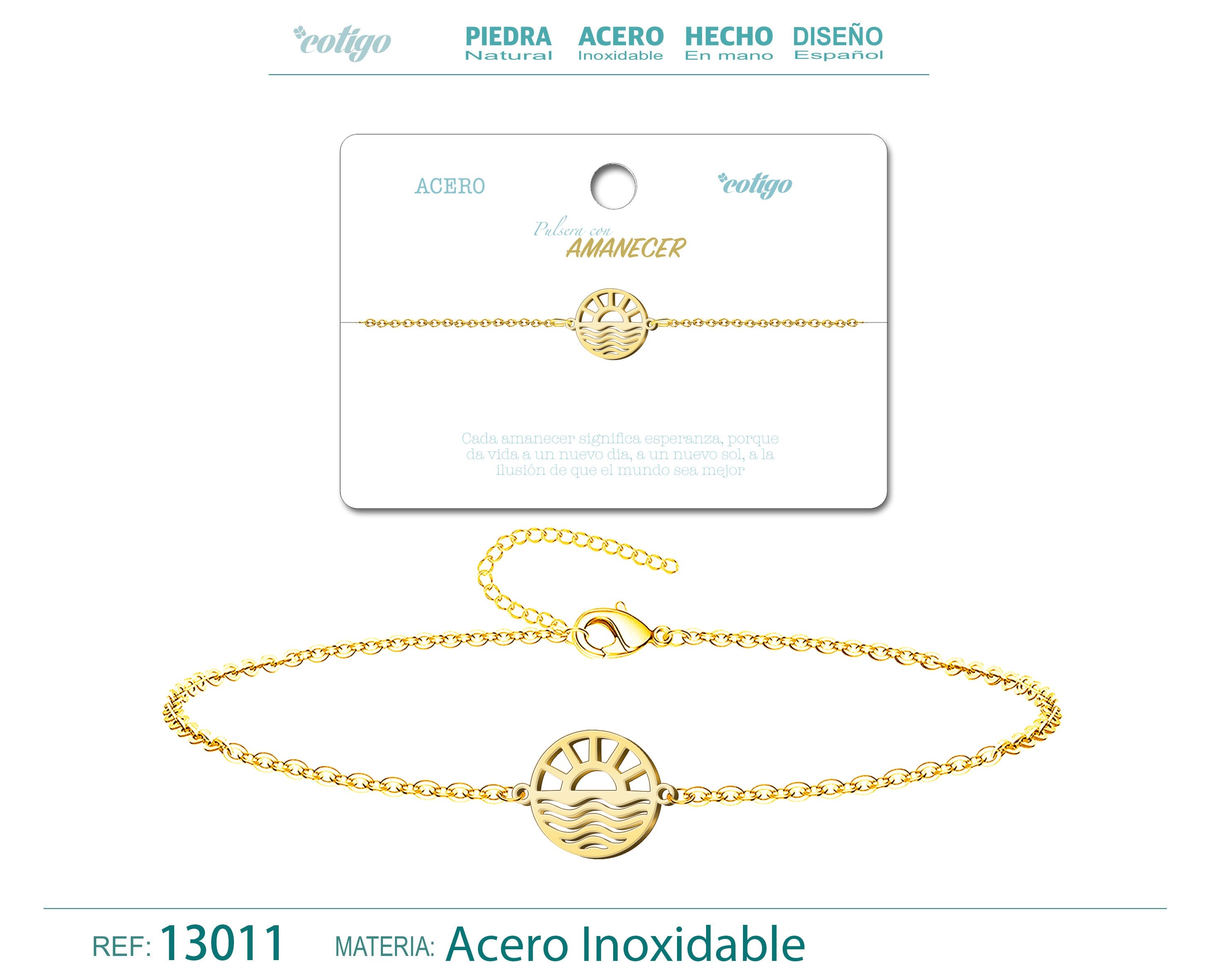 Pulsera Amanecer en Acero Inoxidable en acabado dorado – vista principal del diseño amanecer