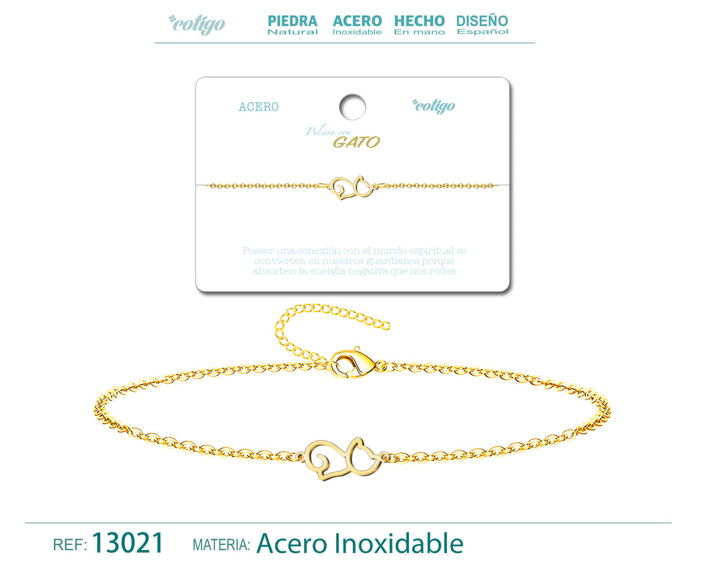 Pulsera Gato en Acero Inoxidable – vista principal del diseño gato