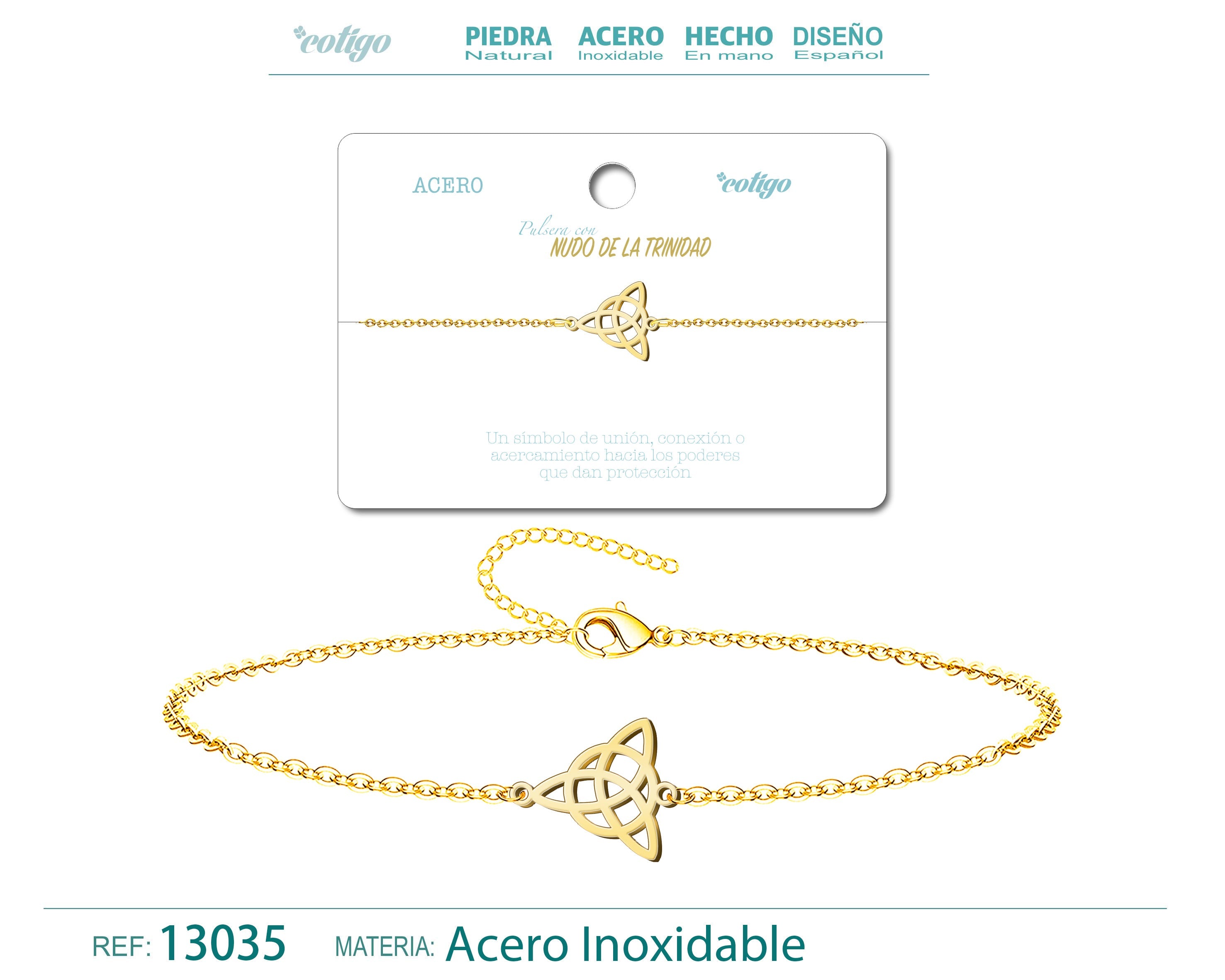 Pulsera Nudo de la Trinidad en Acero Inoxidable en acabado dorado – vista principal del diseño nudo de la trinidad