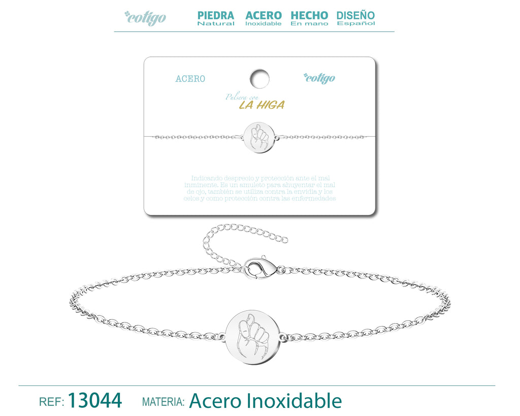 Pulsera Higa en Acero Inoxidable en acabado plateado – vista principal del diseño higa