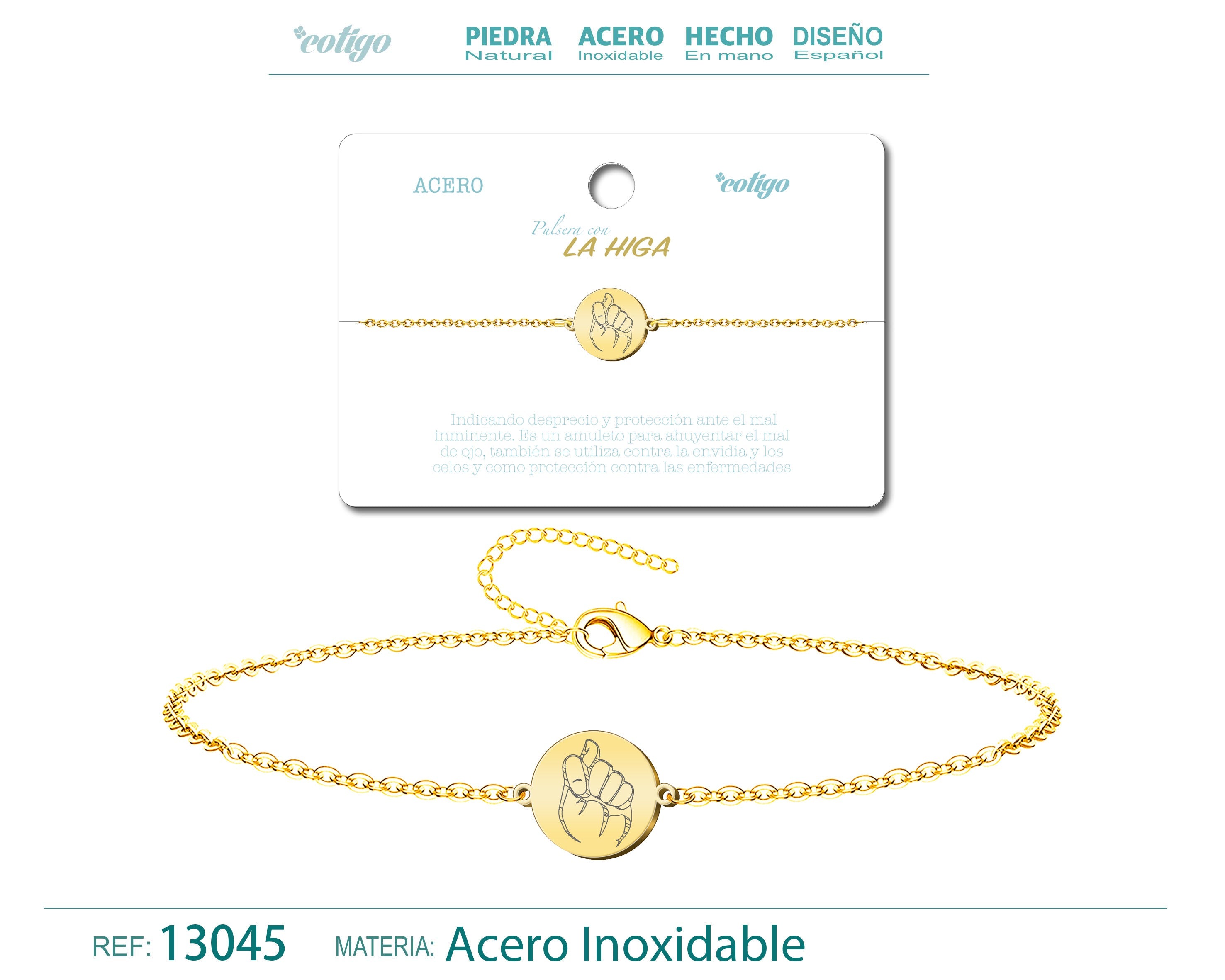 Pulsera Higa en Acero Inoxidable en acabado dorado – vista principal del diseño higa