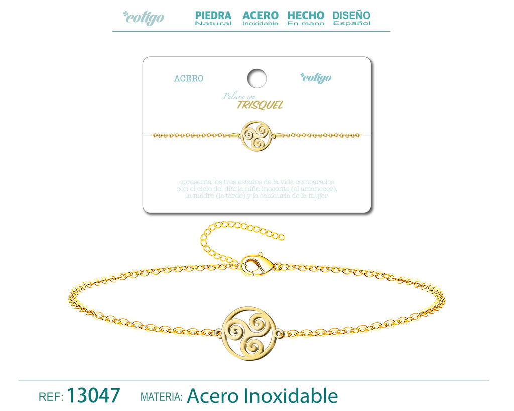 Pulsera Trisquel en Acero Inoxidable – vista principal del diseño trisquel