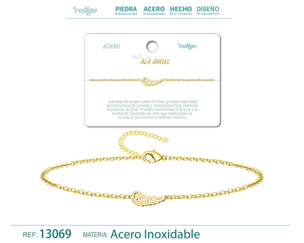 Pulsera Ala de Ángel en Acero Inoxidable – vista principal del diseño ala de ángel