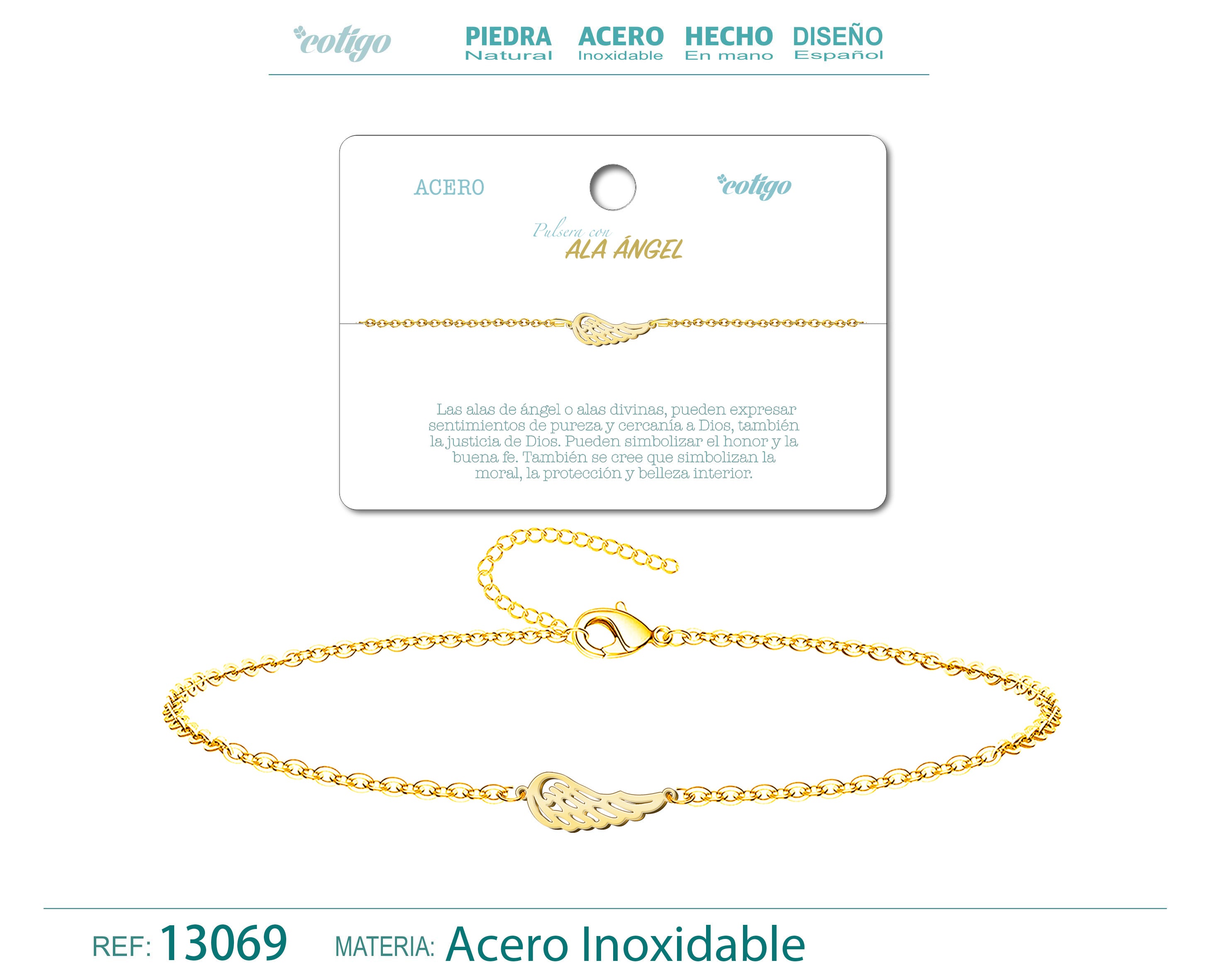 Pulsera Ala de Ángel en Acero Inoxidable – vista principal del diseño ala de ángel