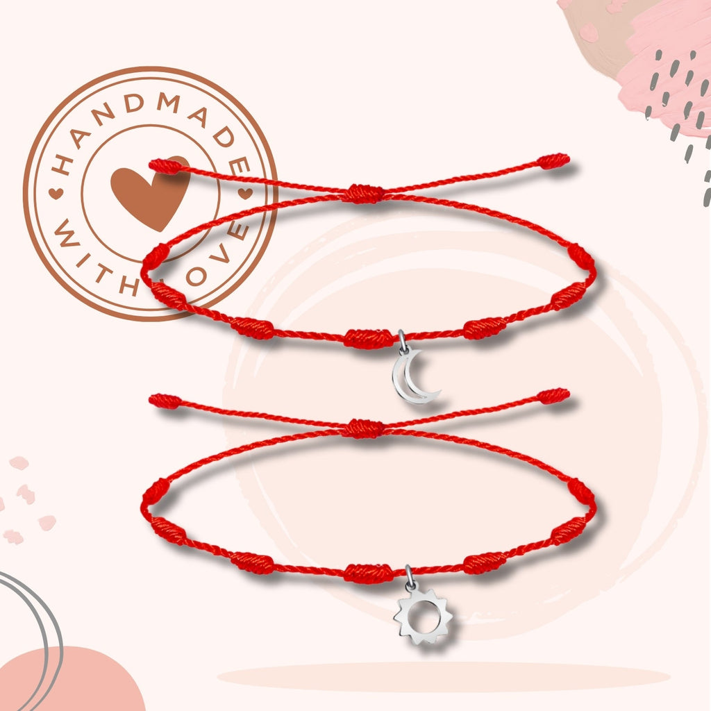 Pack 2 Pulseras 7 Nudos "sol Y Luna" - Regalo San Valentín Pareja - Acero diseño