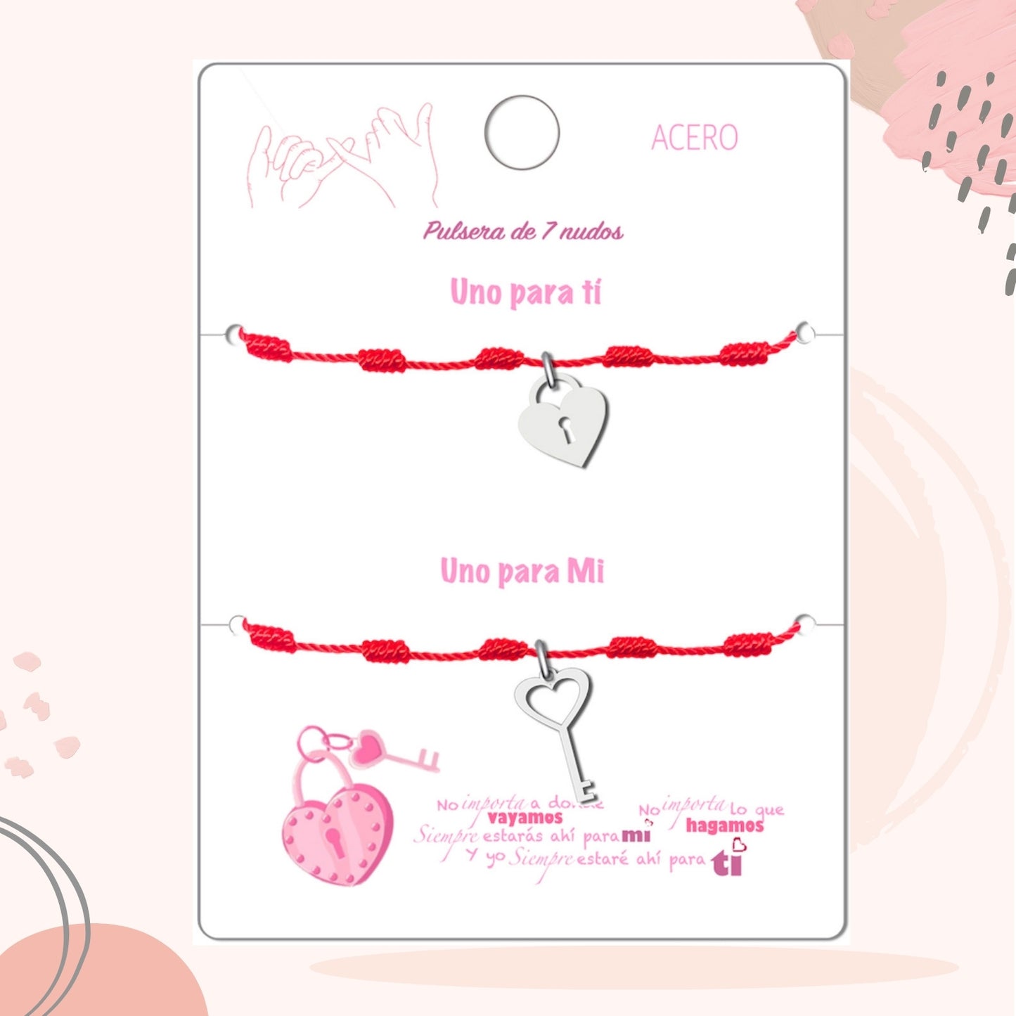 2 pulseras 7 nudos 💕 Una para ti, una para mí. Regalo con significado para Amor, Pareja, Amistad, Familia. Además