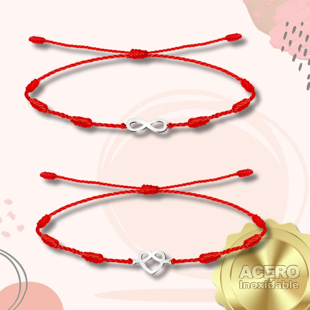 Pack 2 Pulseras 7 Nudos con Corazón Y Símbolo Eterno - Regalo San Valentín Pareja acabado