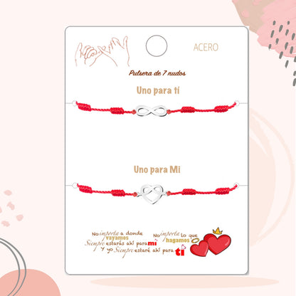 2 pulseras 7 nudos 💕 Una para ti, una para mí. Regalo con significado para Amor, Pareja, Amistad, Familia. Además