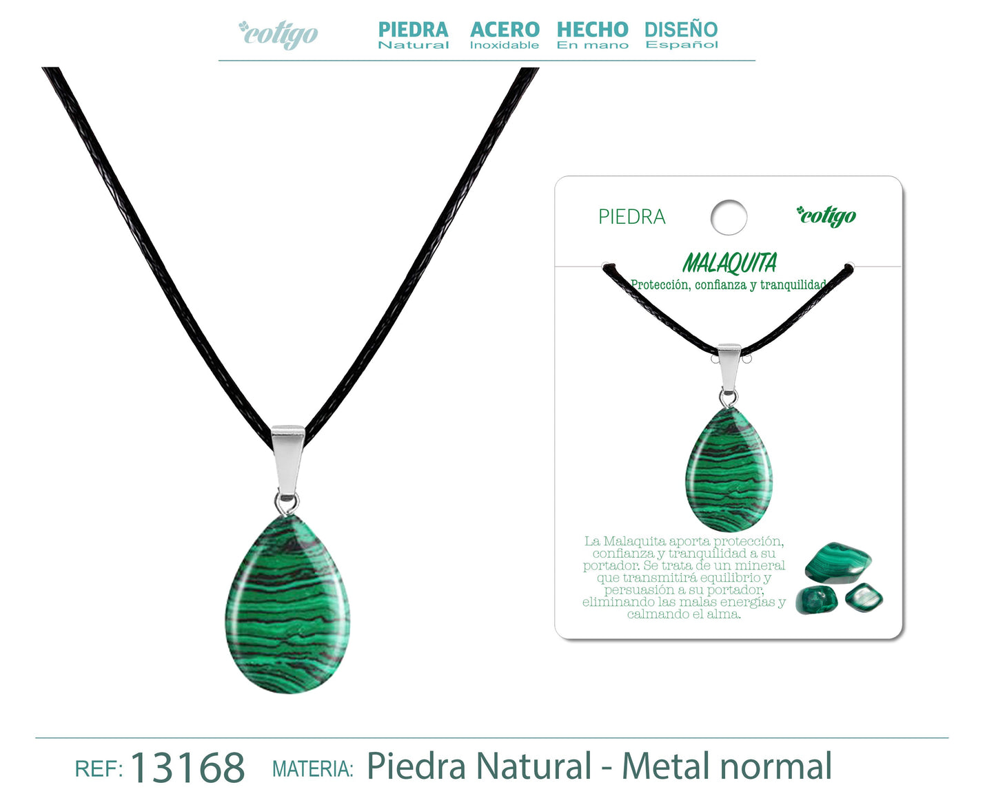 Colgante Gotita plana de piedra Malaquita