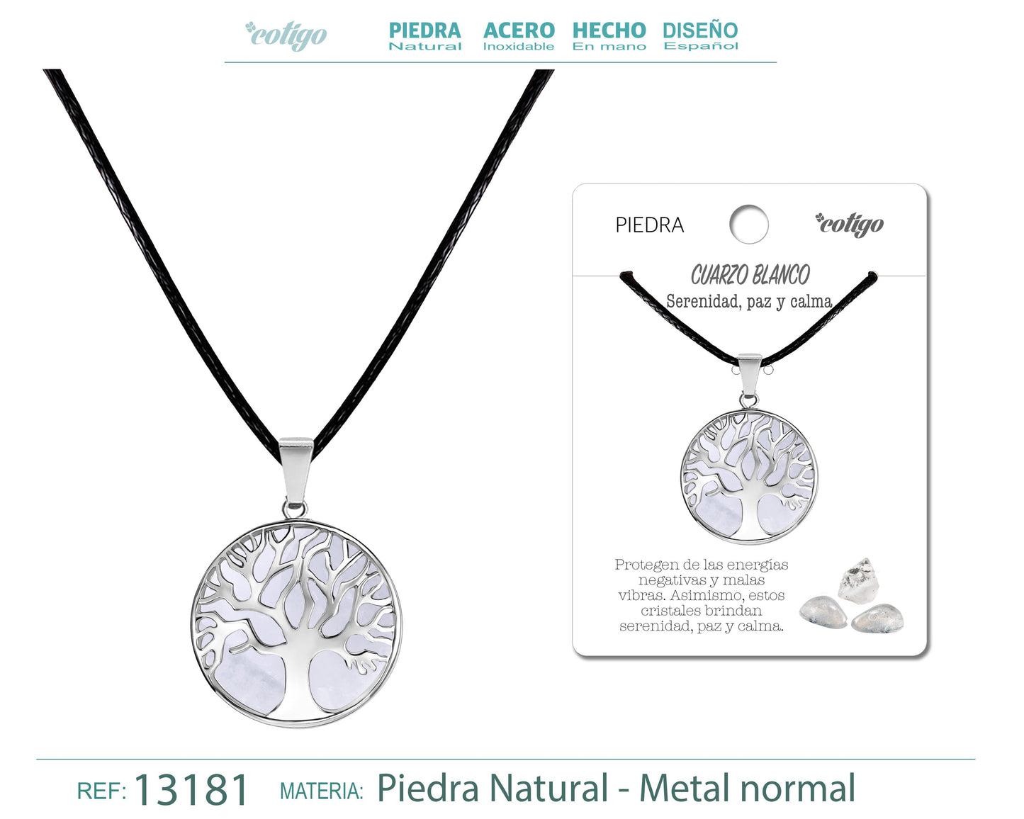 Colgante árbol de vida de piedra Cuarzo blanco