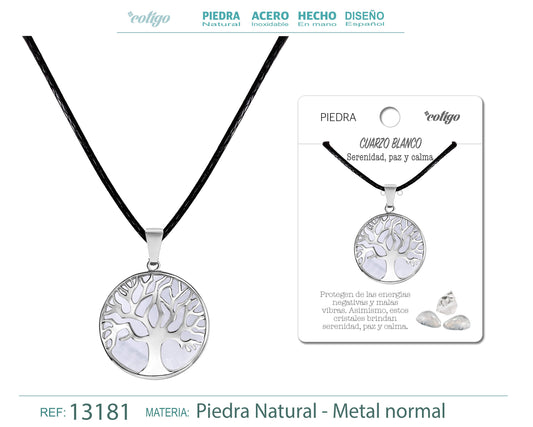 Colgante árbol de vida de piedra Cuarzo blanco