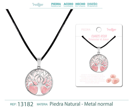 Colgante árbol de vida de piedra Cuarzo rosa