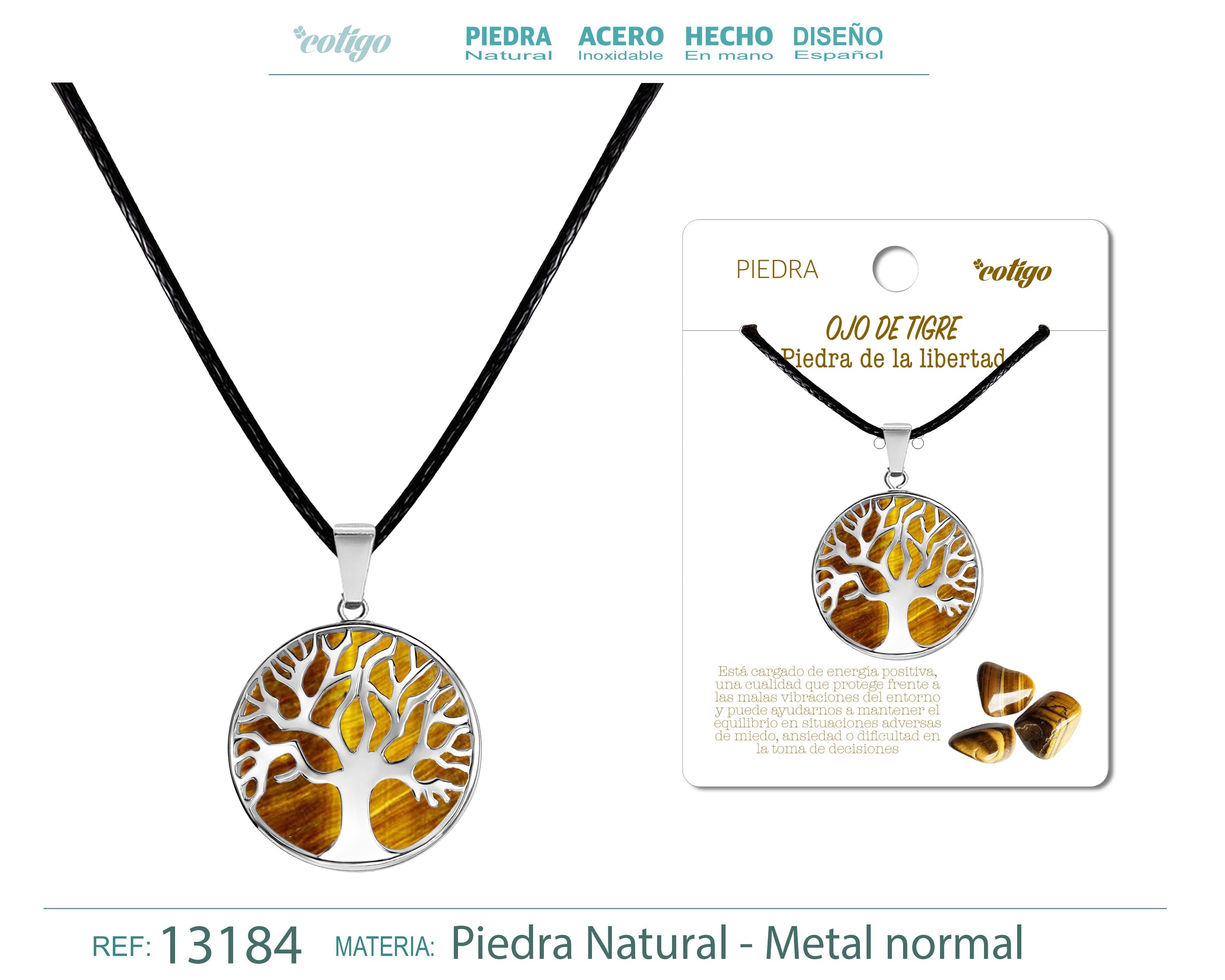 Colgante árbol de vida de piedra Ojo de tigre - cotigo