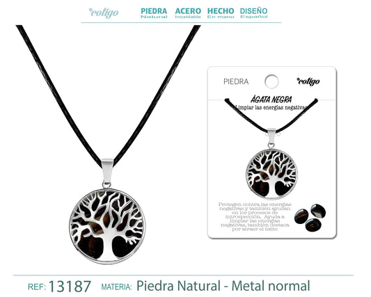 Colgante árbol de vida de piedra ágata negra