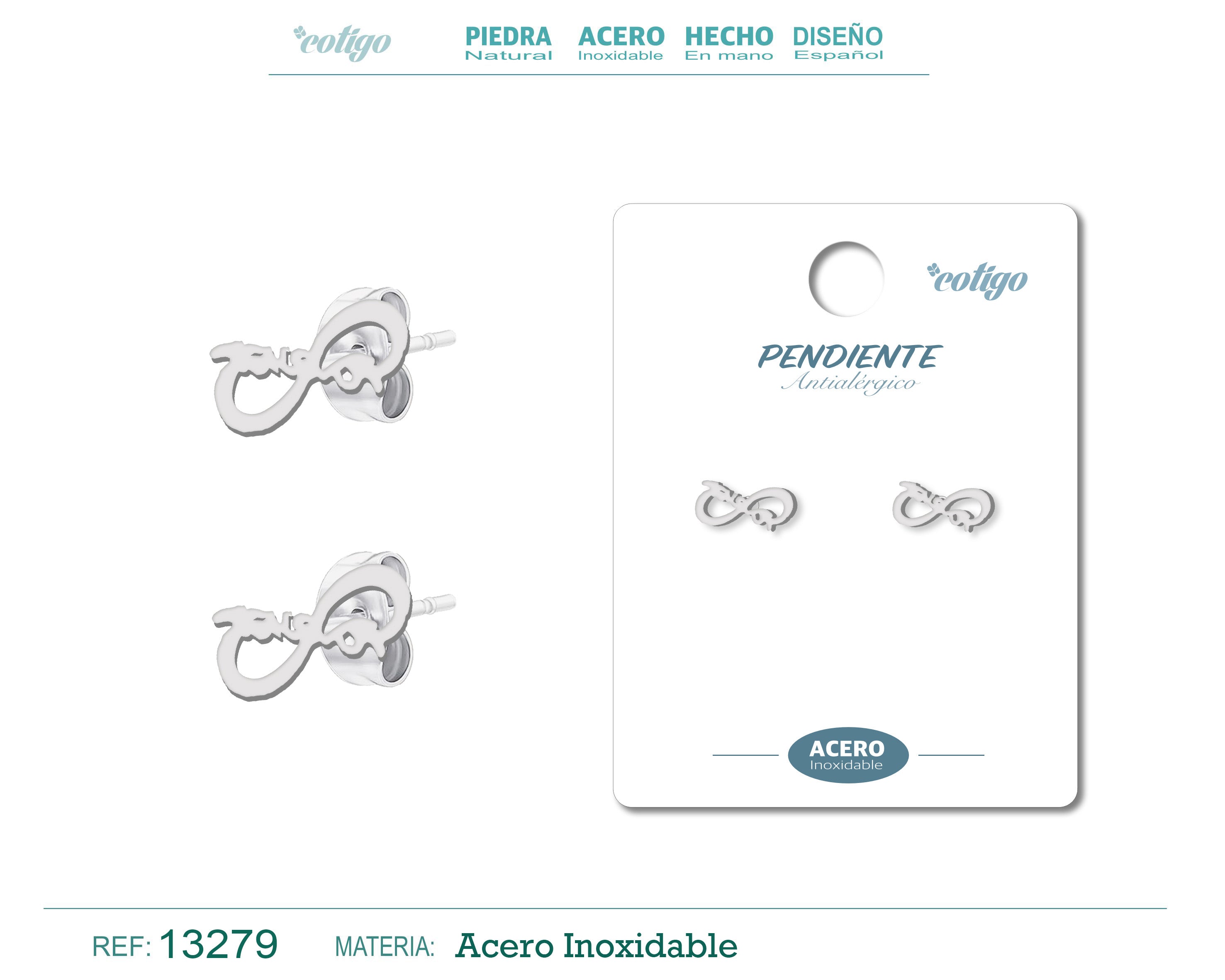 Pendientes de Infinito con Corazón en Acero Inoxidable en acabado plateado – vista principal del diseño infinito con corazón