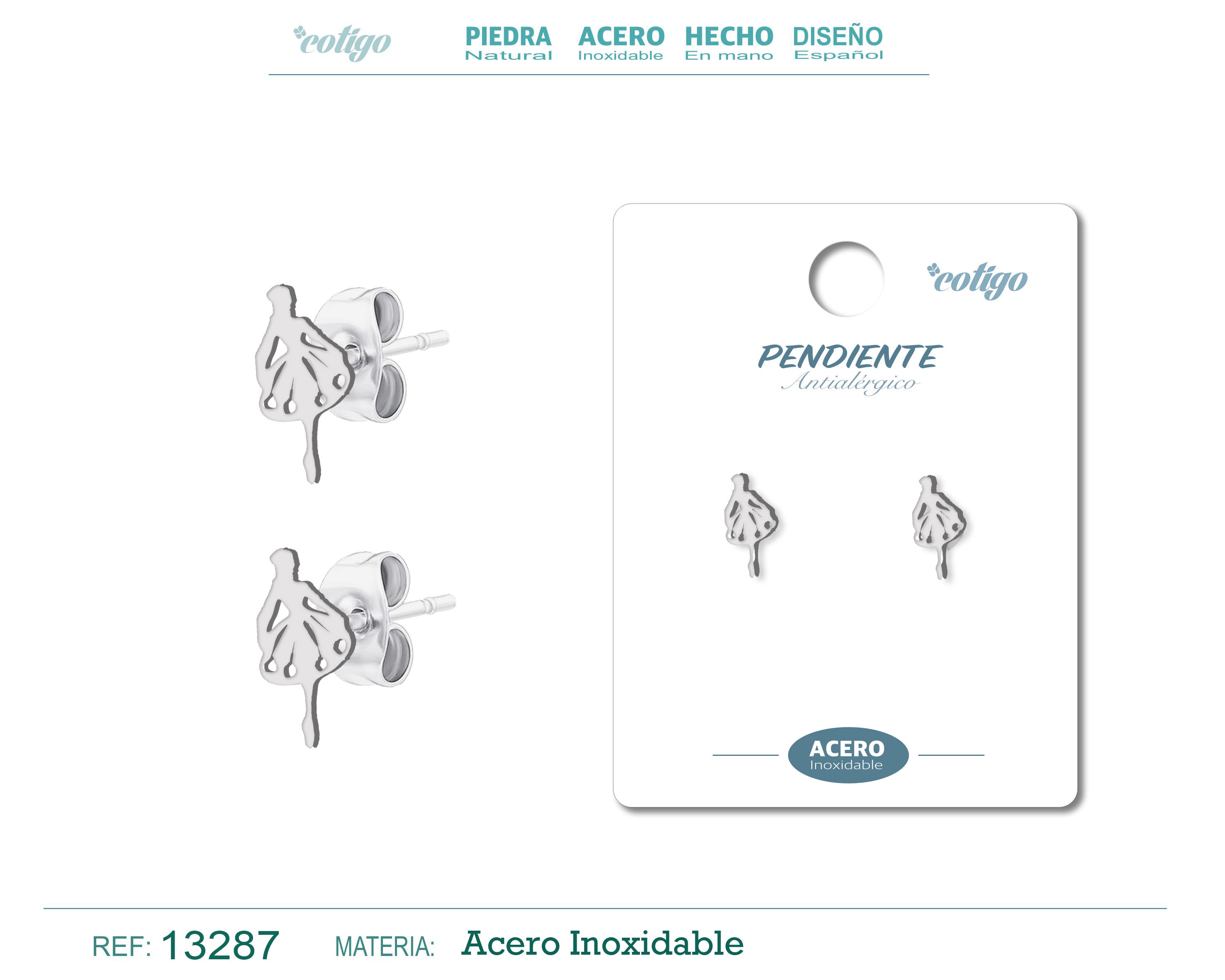 Pendientes de Bailarina en Acero Inoxidable en acabado plateado – vista principal del diseño bailarina