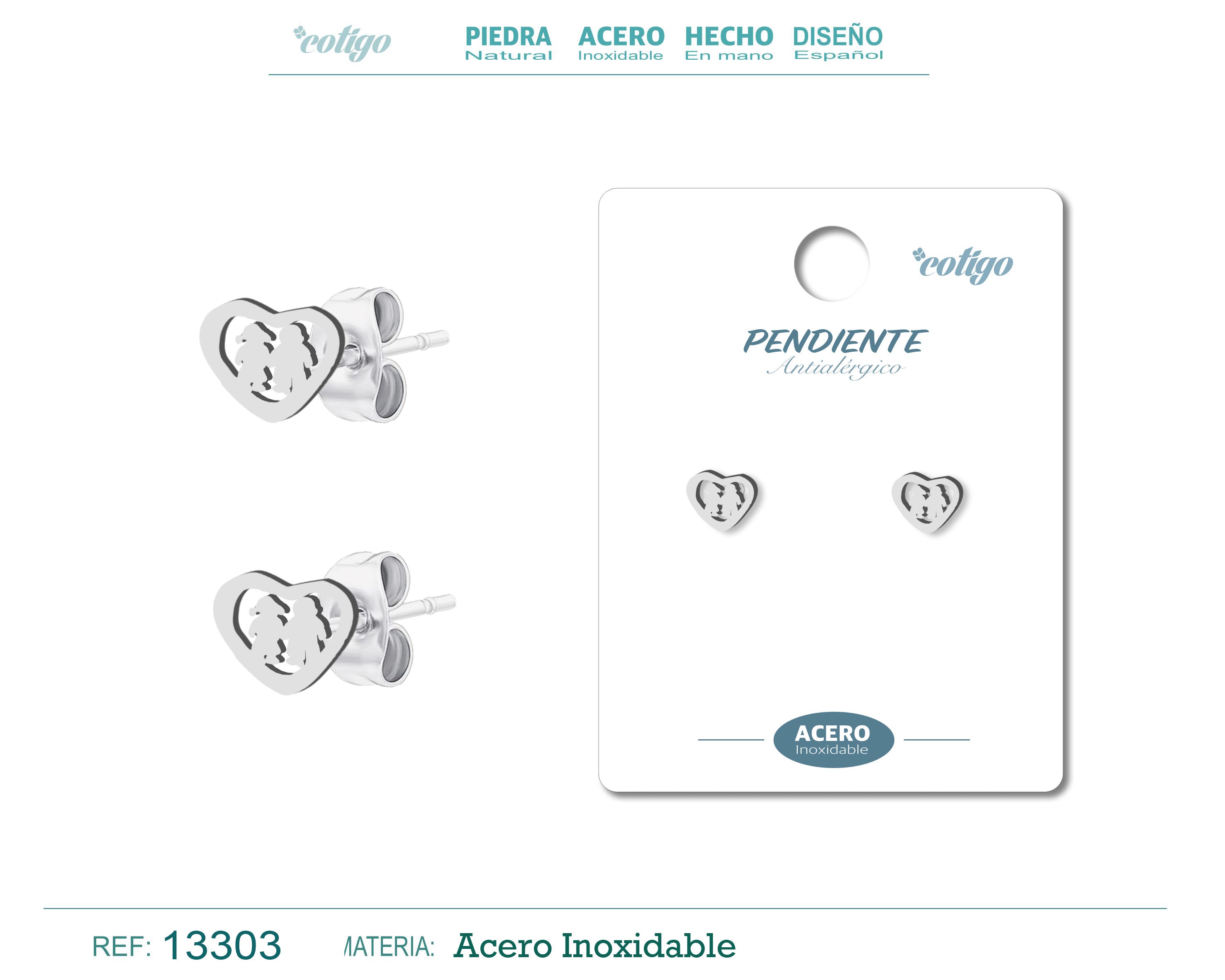 Pendientes Madre e Hijo en Corazón de Acero Inoxidable en acabado plateado – vista principal