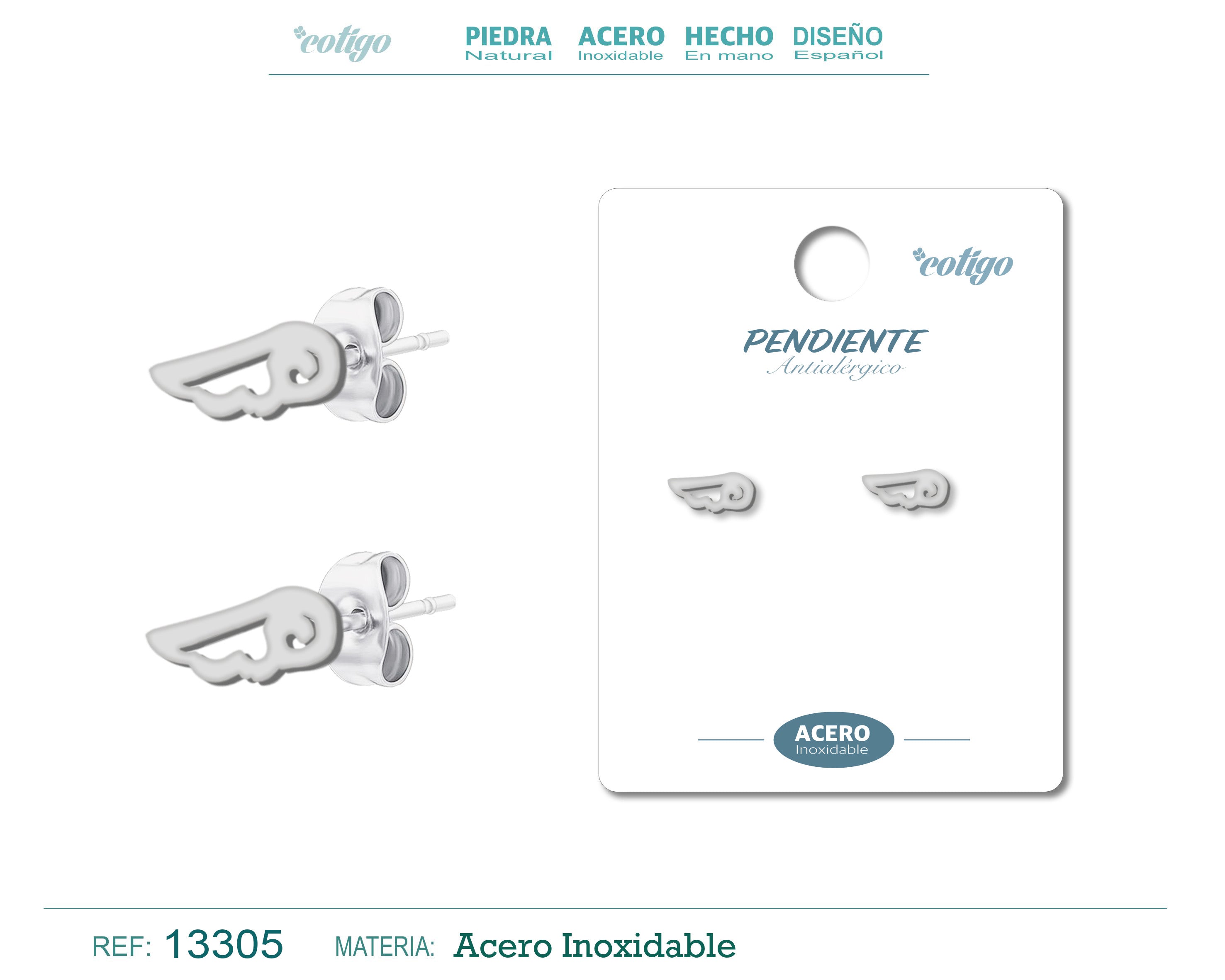 Pendientes de Ala de Ángel en Acero Inoxidable en acabado plateado – vista principal del diseño ala de ángel