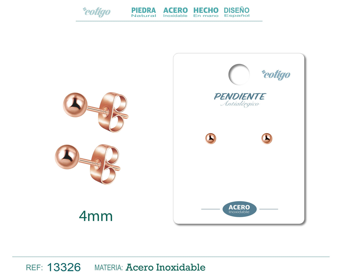 Pendiente Bola 4mm Acero color Rosa