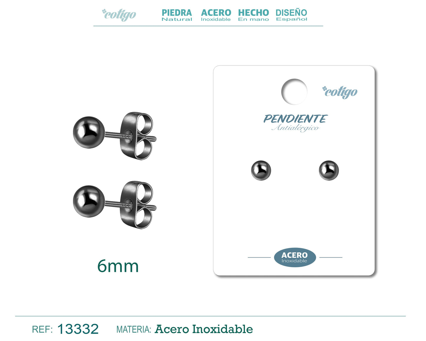 Pendiente Bola 6mm Acero color Negro