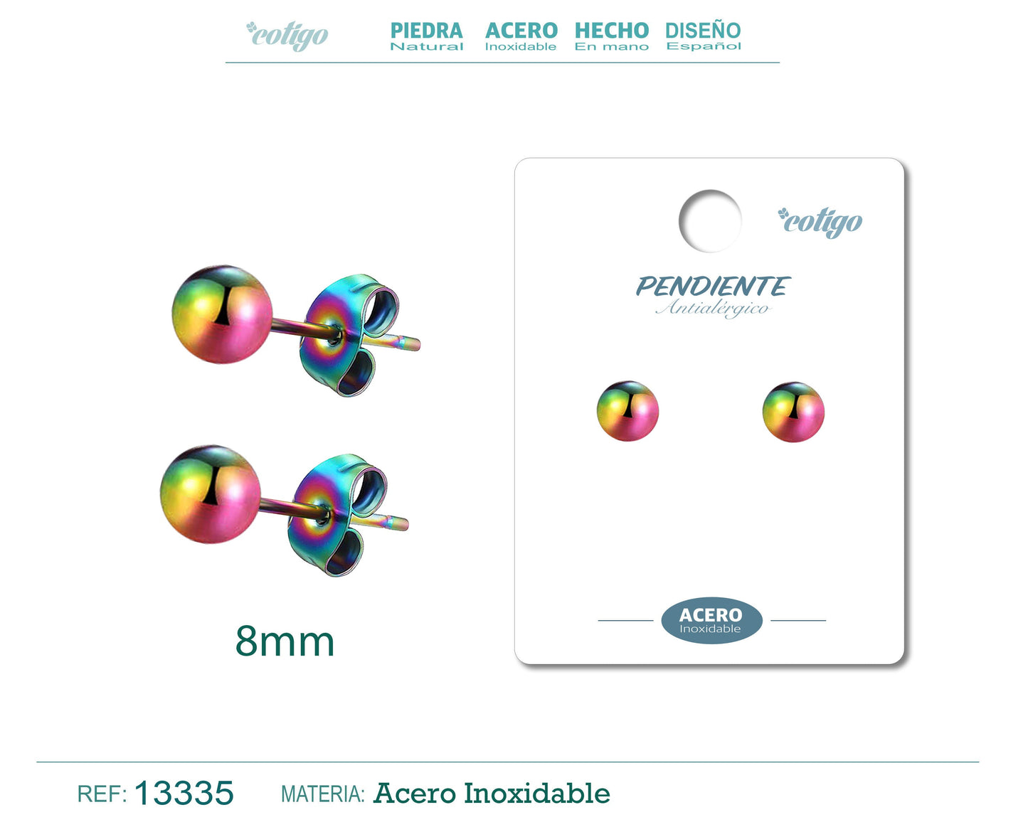 Pendiente Bola 8mm Acero color Multicolor