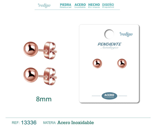 Pendiente Bola 8mm Acero color Rosa