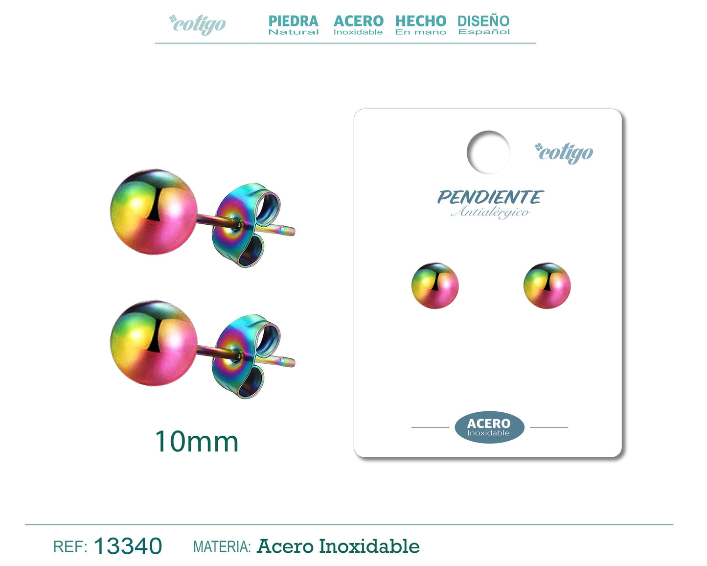 Pendiente Bola 10mm Acero color  Multicolor