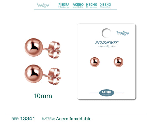 Pendiente Bola 10mm Acero color  Rosa