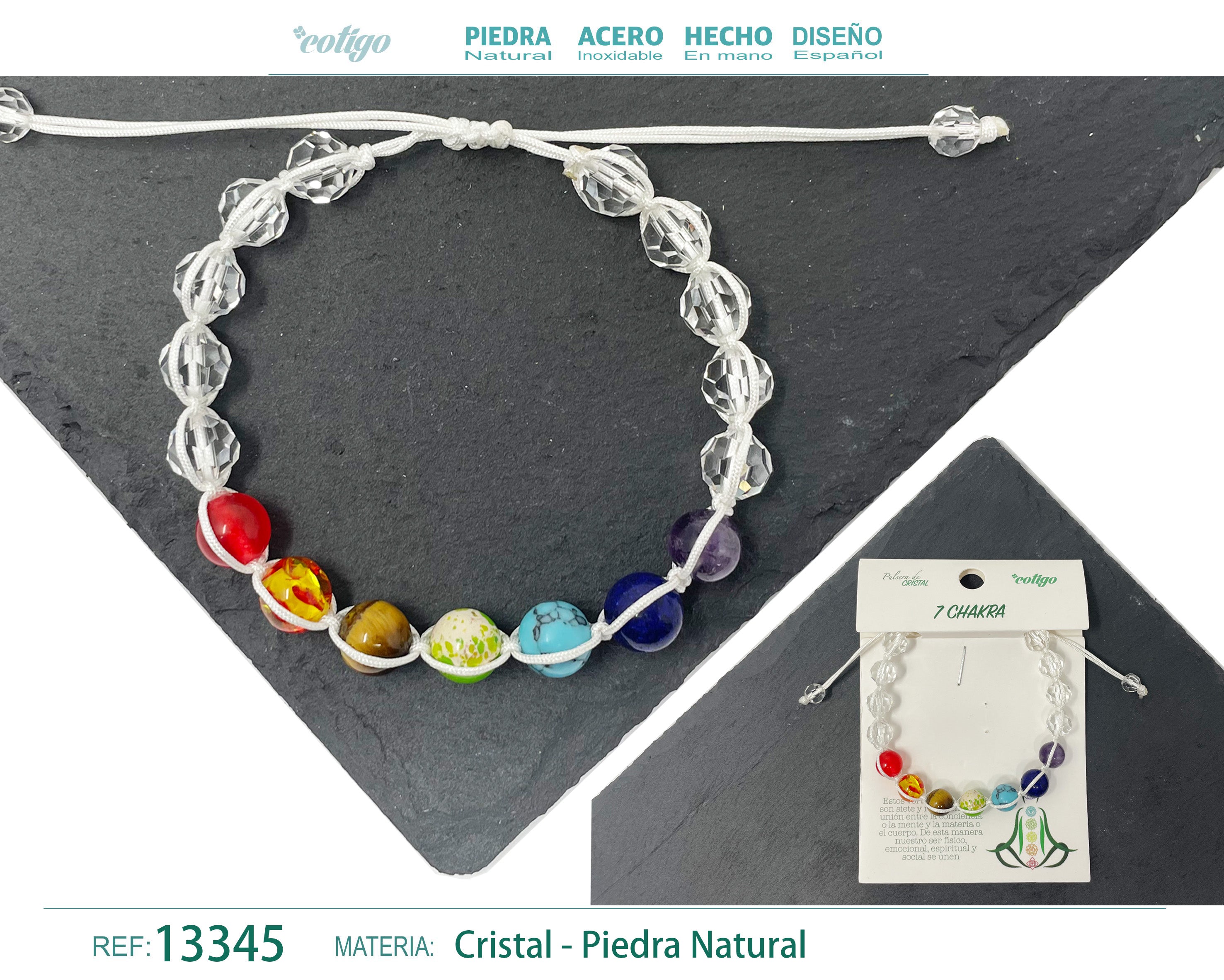 Pulsera 7 Chakras con cristal de Hilo Trenzado - cotigo