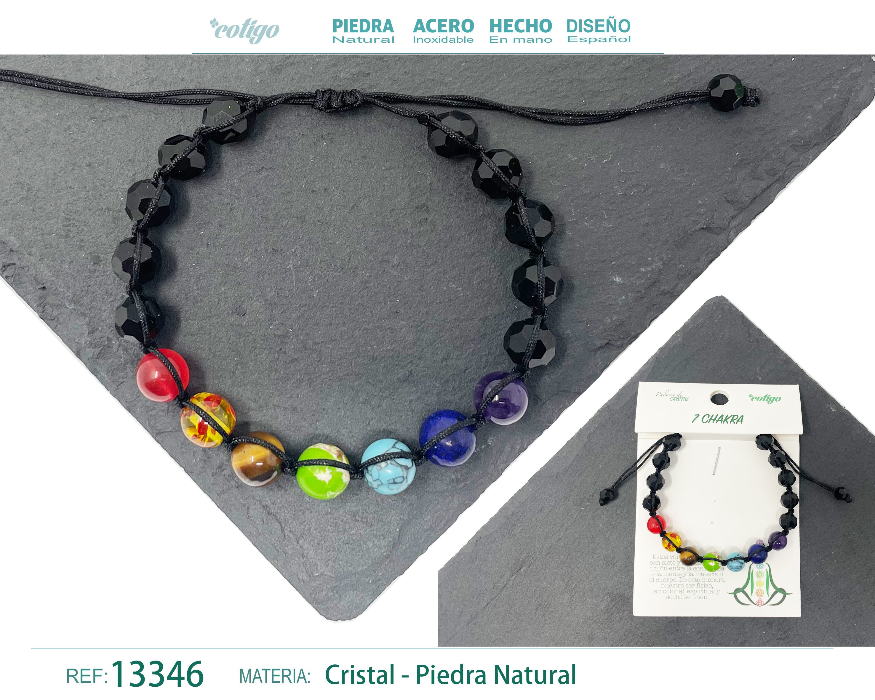 Pulsera 7 Chakras con cristal de Hilo Trenzado - cotigo