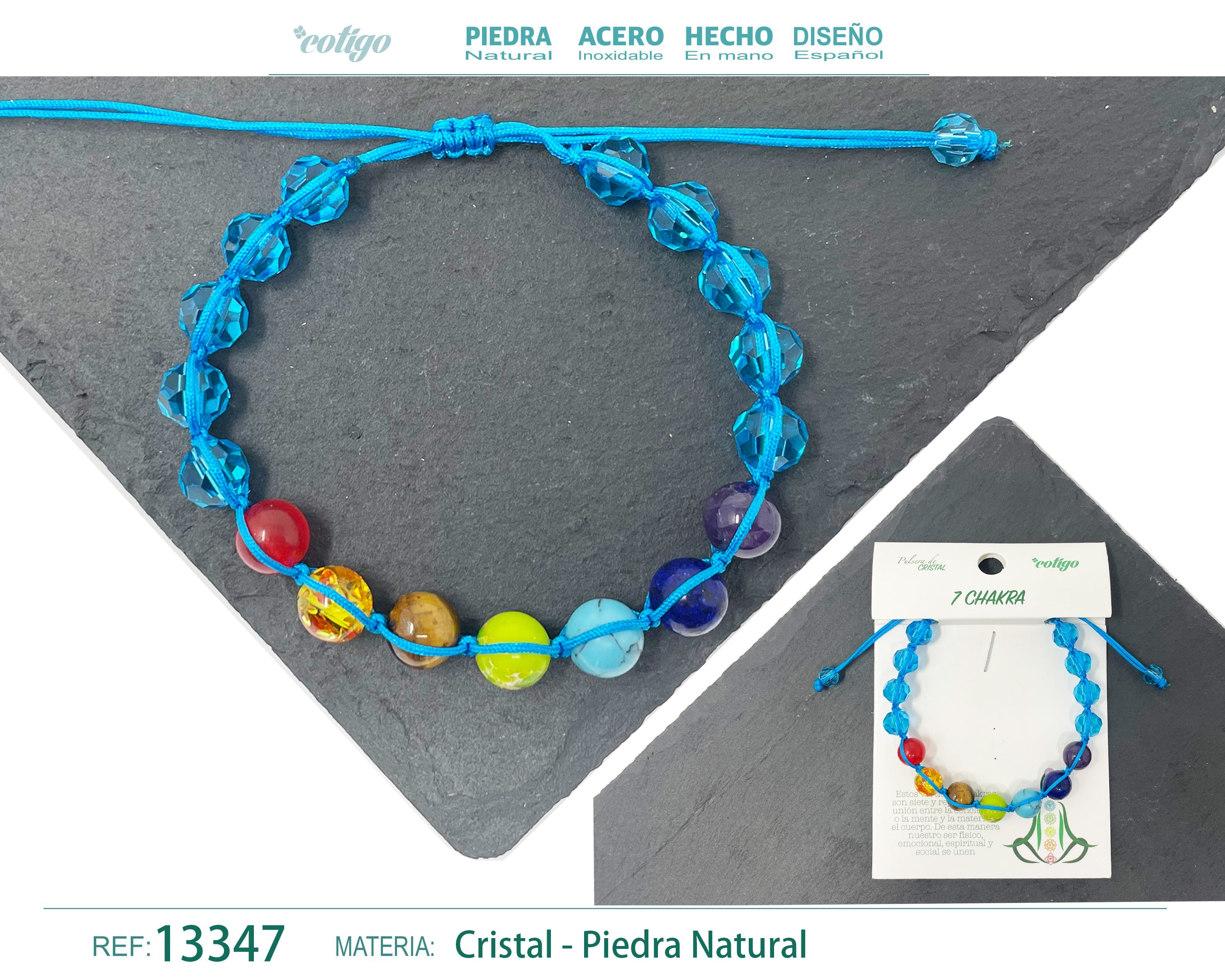 Pulsera 7 Chakras con cristal de Hilo Trenzado - cotigo