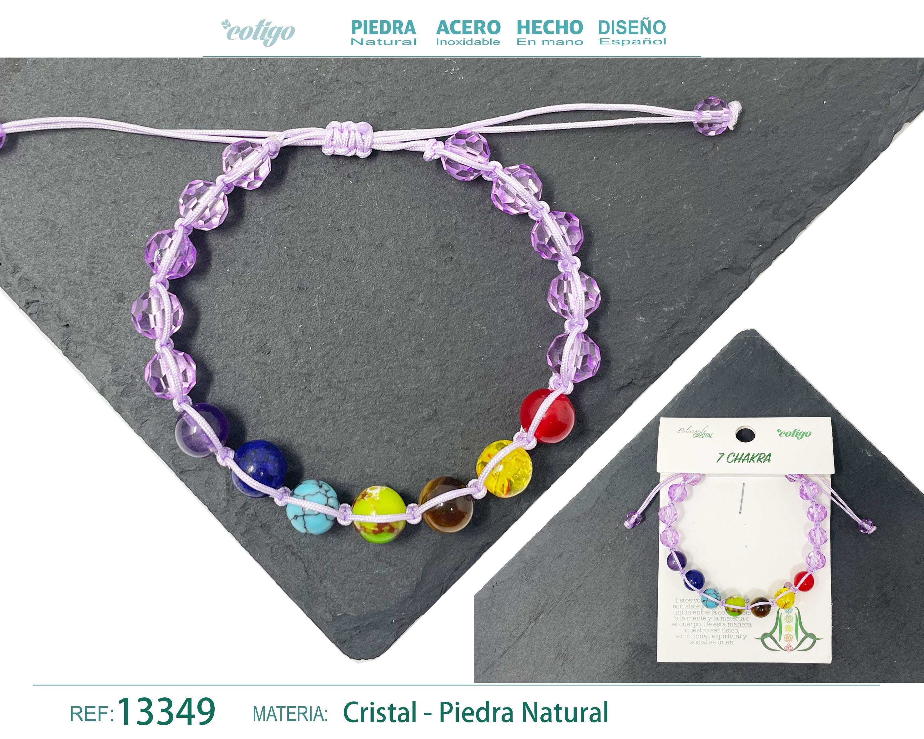Pulsera 7 Chakras con cristal de Hilo Trenzado - cotigo