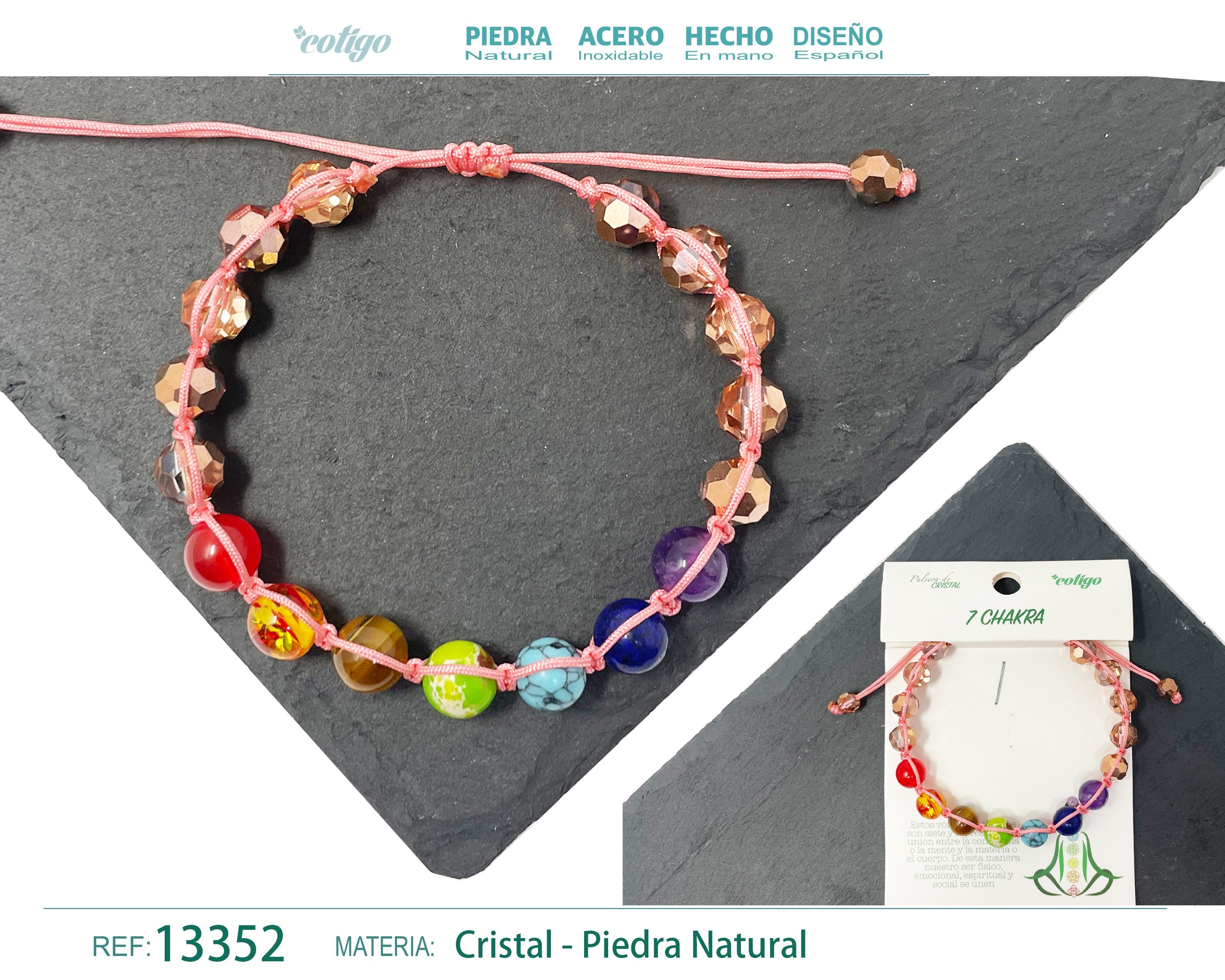 Pulsera 7 Chakras con cristal de Hilo Trenzado - cotigo