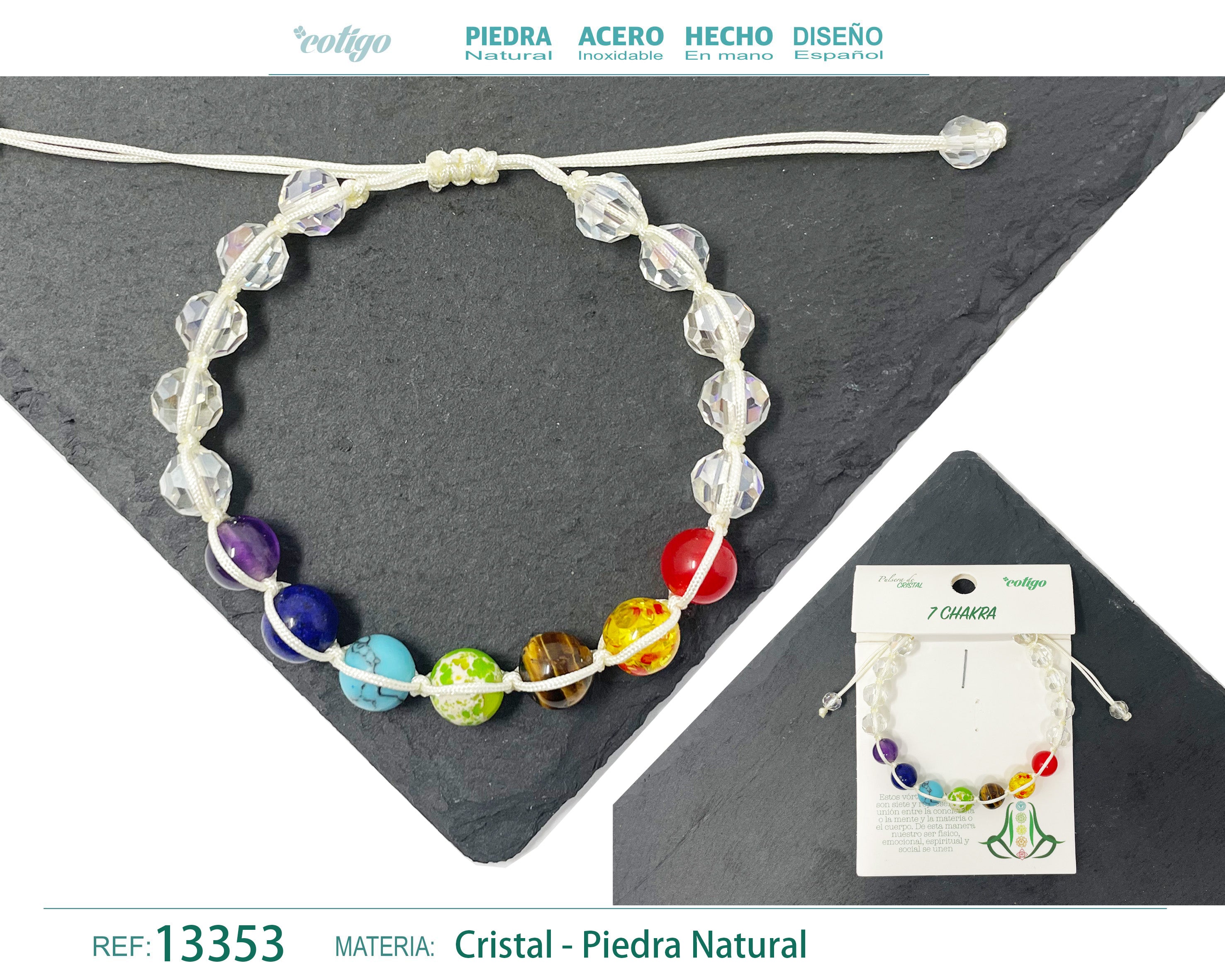 Pulsera 7 Chakras con cristal de Hilo Trenzado - cotigo