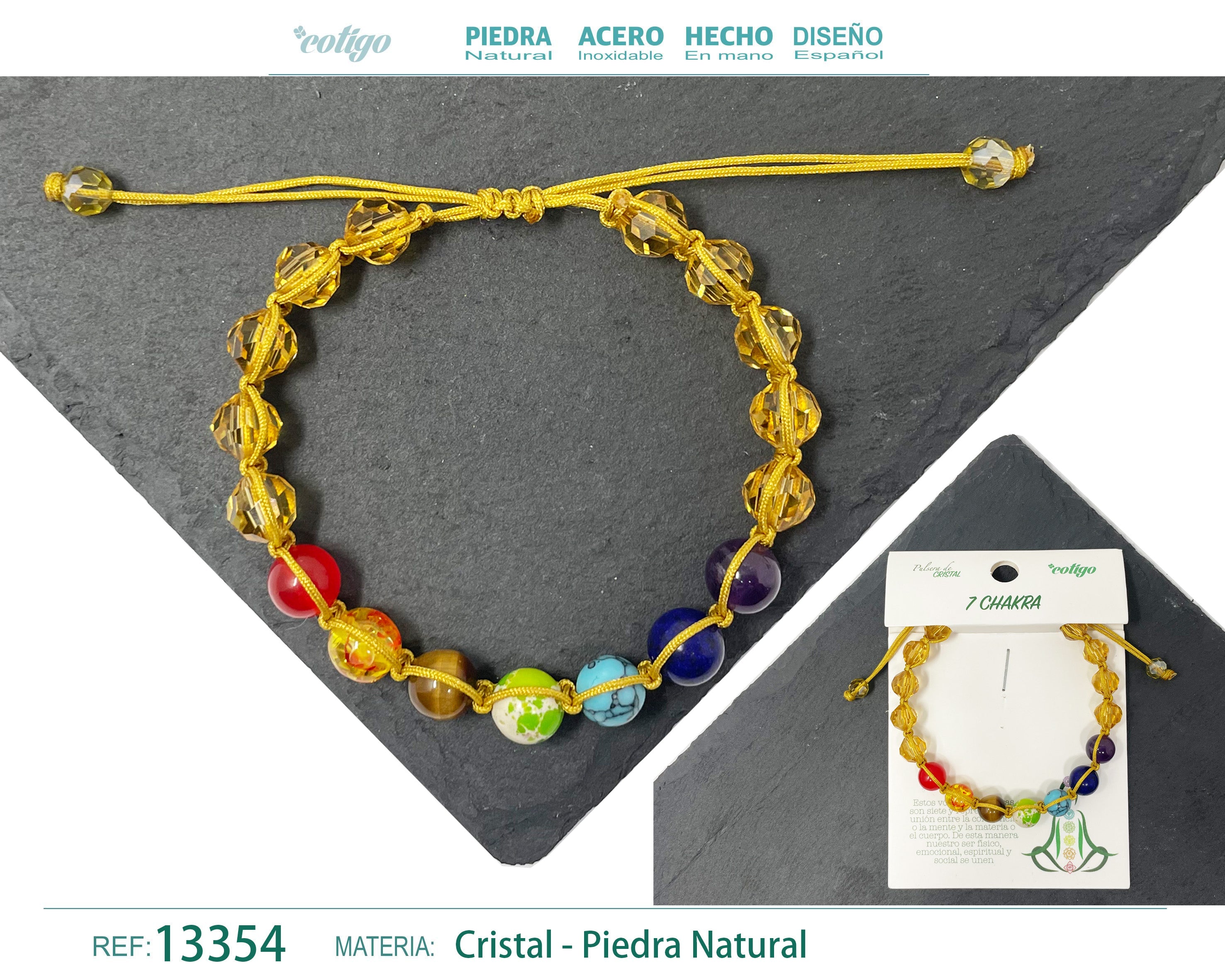 Pulsera 7 Chakras con cristal de Hilo Trenzado - cotigo
