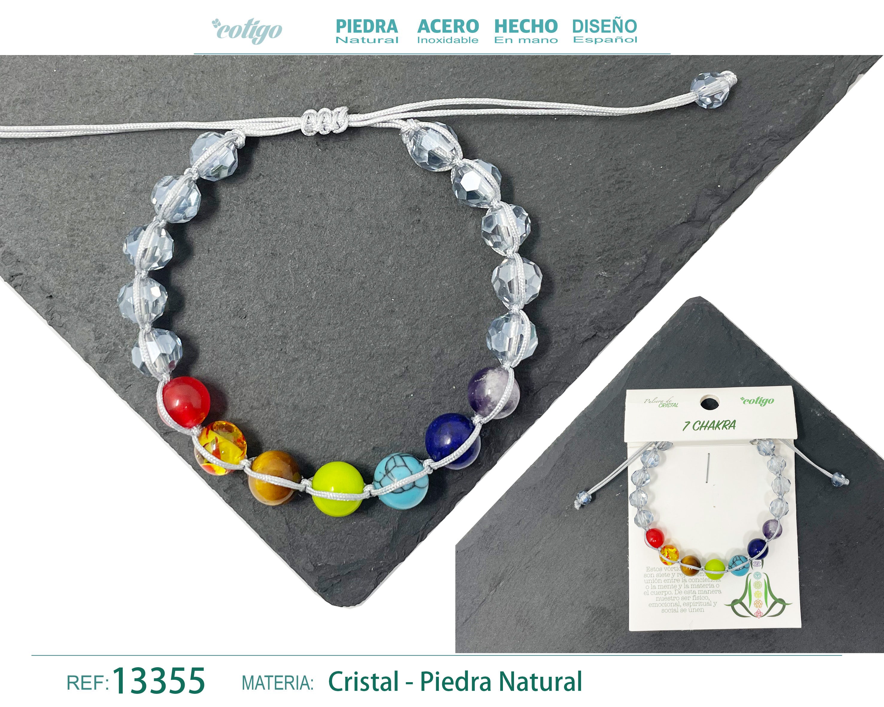 Pulsera 7 Chakras con cristal de Hilo Trenzado - cotigo