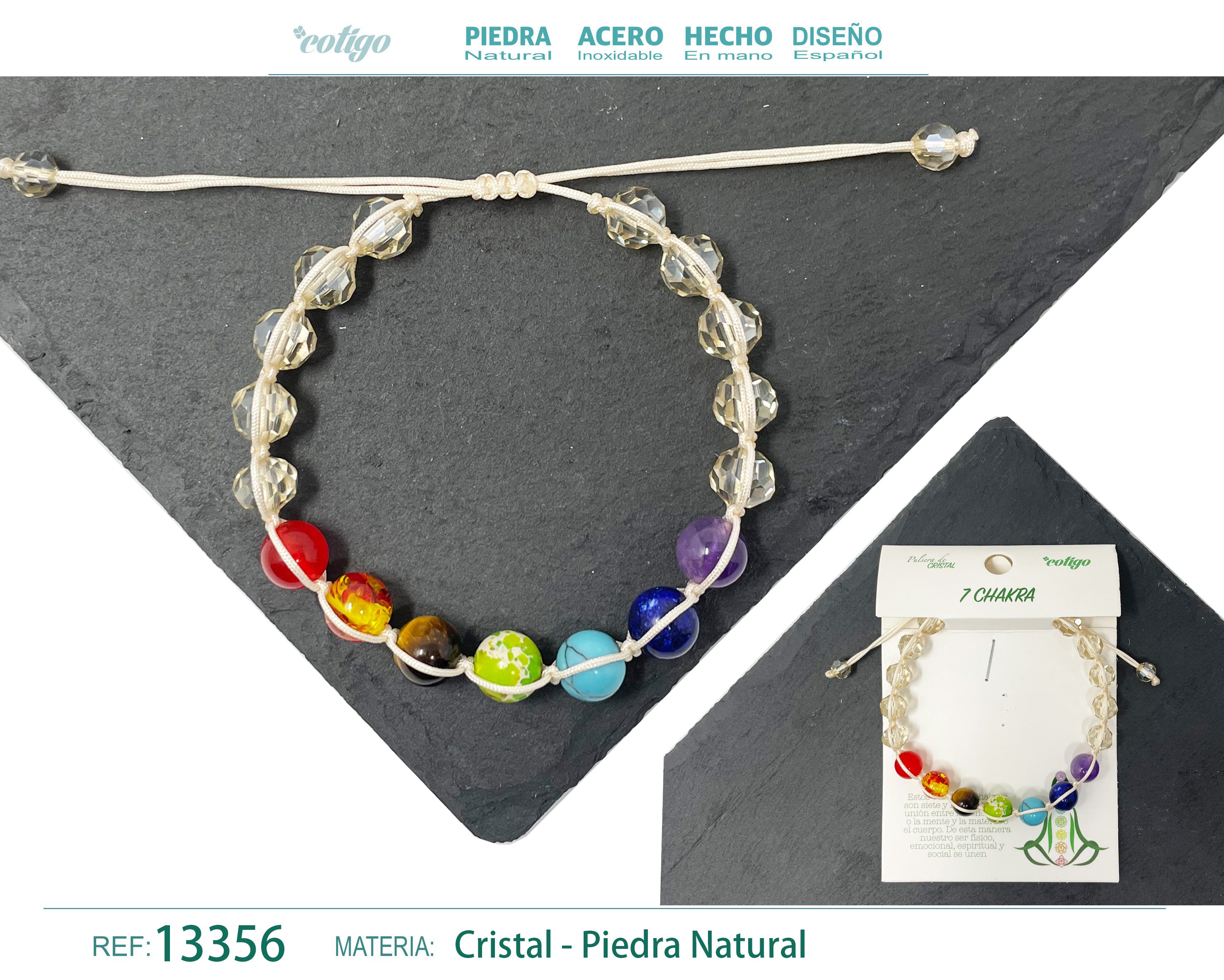 Pulsera 7 Chakras con cristal de Hilo Trenzado - cotigo