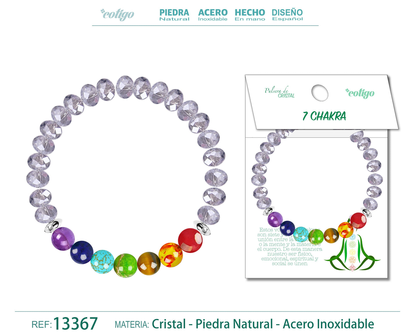 Pulsera 7 Chakras con cristal de Hilo Elástico
