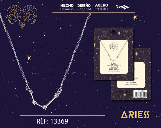 Collar Mapa Estelar del Zodiaco Aries Plateado con Stras