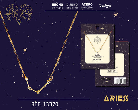 Collar Mapa Estelar del Zodiaco Aries Dorado con Stras