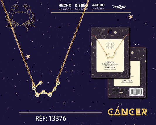 Collar Mapa Estelar del Zodiaco Cancer Dorado con Stras