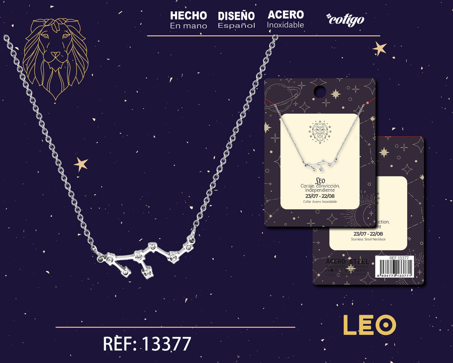 Collar Mapa Estelar del Zodiaco Leo Plateado con Stras