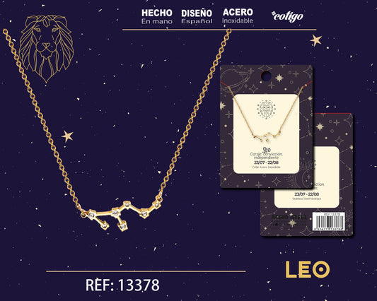 Collar Mapa Estelar del Zodiaco Leo Dorado con Stras