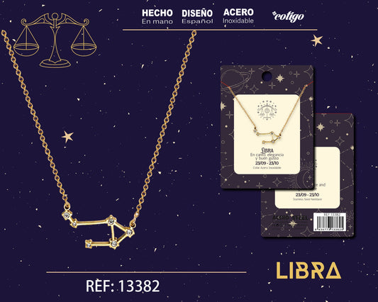 Collar Mapa Estelar del Zodiaco Libra Dorado con Stras