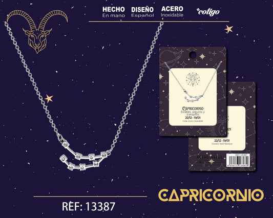 Collar Mapa Estelar del Zodiaco Capricornio Plateado con Stras